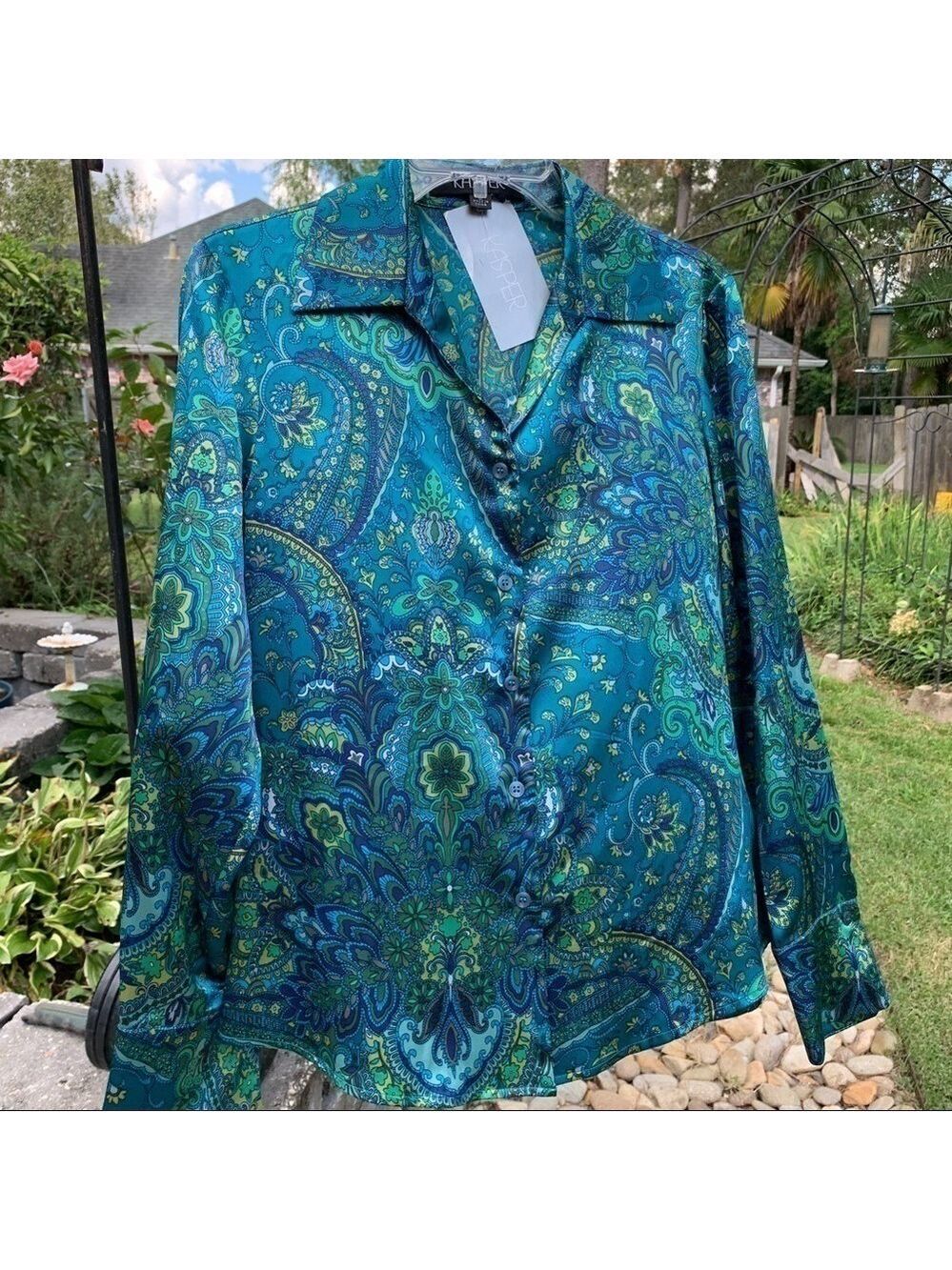 KASPER Jewel Tone Paisley Long Sleeve Blouse Large